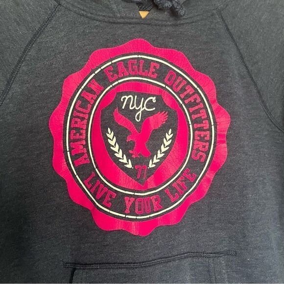 AMERICAN Eagle Outfitters hoodie drawstrings navy blue hot pink logo size XS - Picture 4 of 15